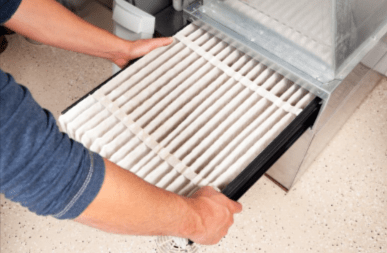 A flat HEPA filtration system being installed.